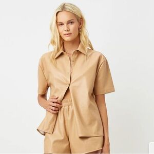 Rusty Vegan Leather Button Up Shirt
